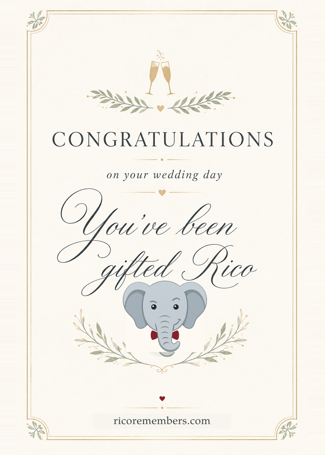 The printable Rico gift card, front